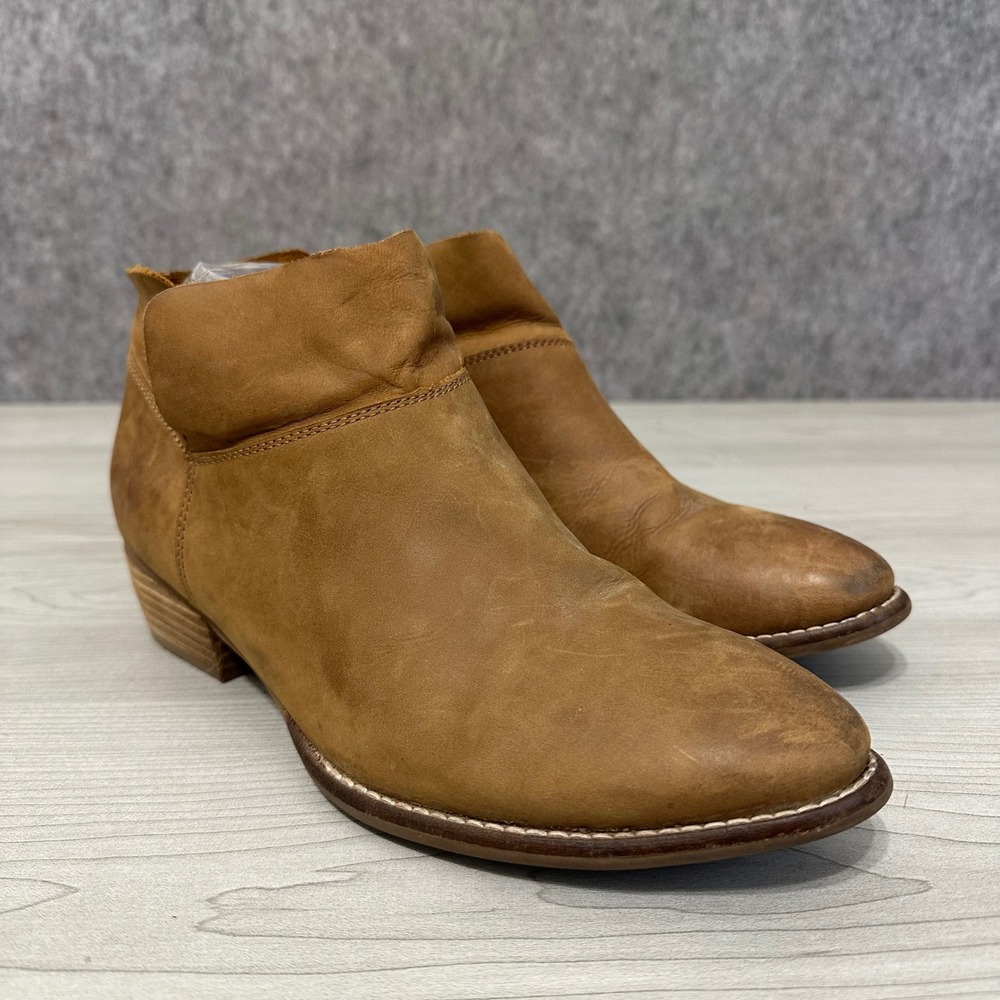 Seychelles Snare Ankle Booties Womens 8.5 Cognac Brown Leather Stacked Heel